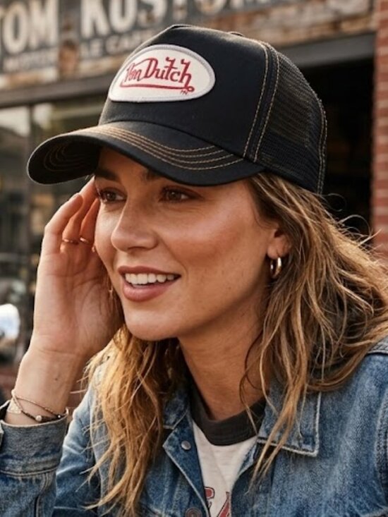 Vintage 2005 NOS Trucker Hat Mesh Cap Black Script Embroidered Y2K Snapback New